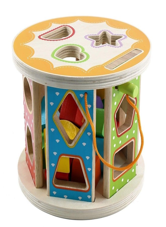 Magicwand® Wooden Colorful Activity Wooden Drum with String & Pcs Geometric Shapes【2 Yrs & Up】【Pack of 1】【Multi-Colored】 - Image 1